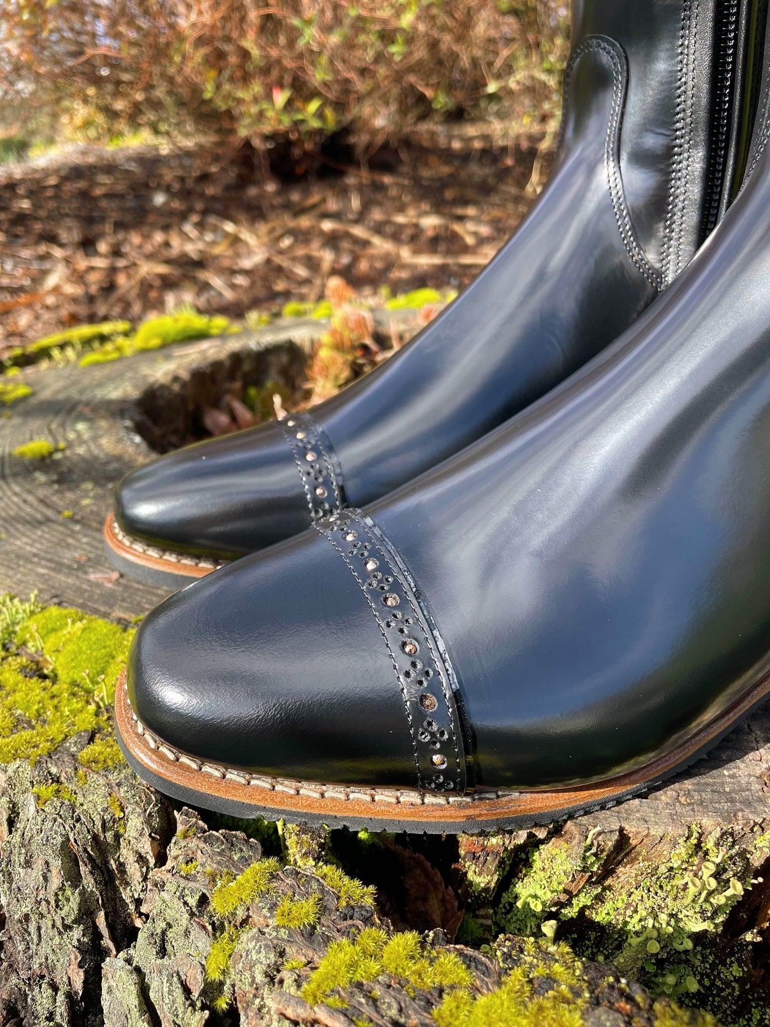 Custom DeNiro Bellini Dressage Boot - Brushed Black with Patent Uptop & Rose Gold