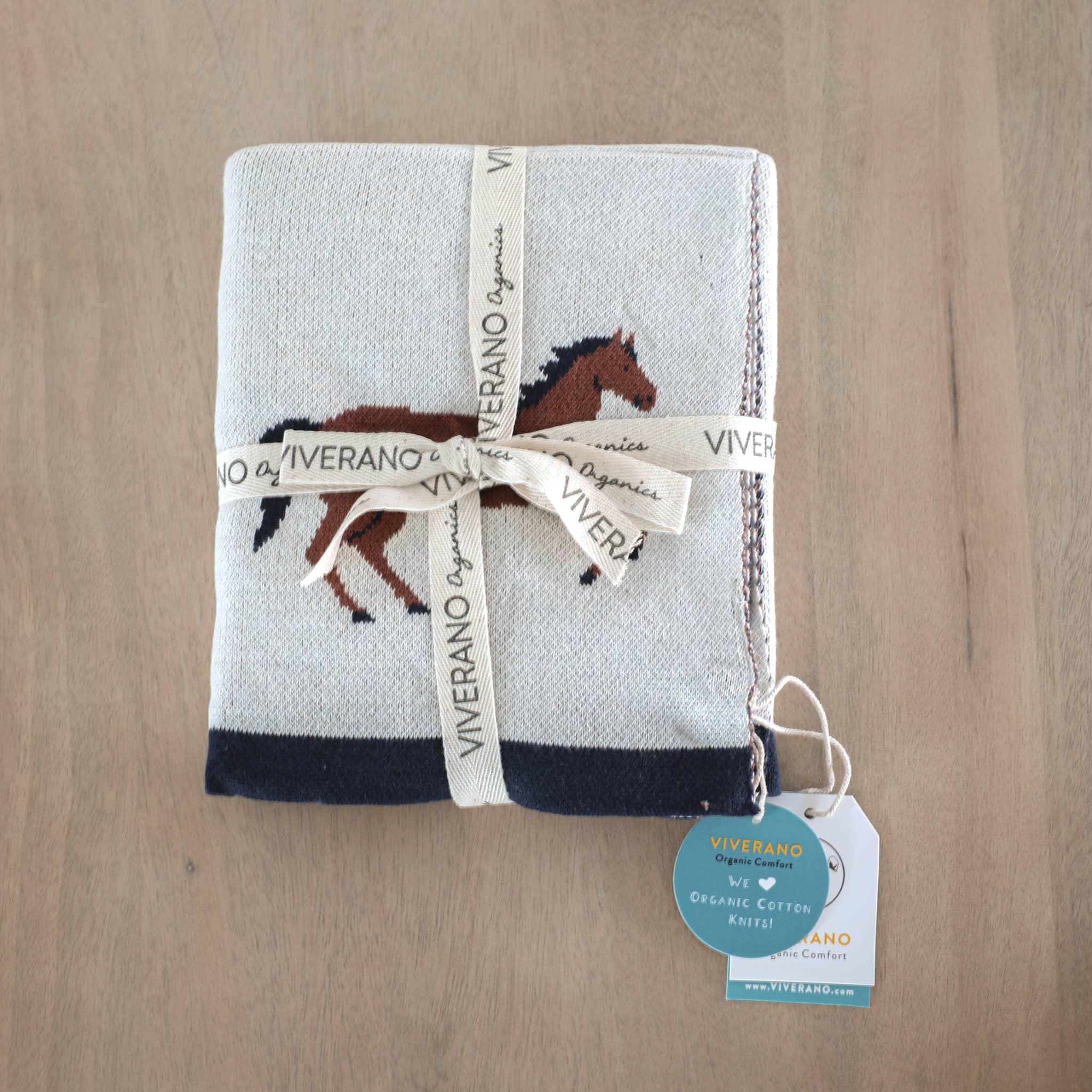 Viverano Organic Cotton Horse Motif Baby Blanket