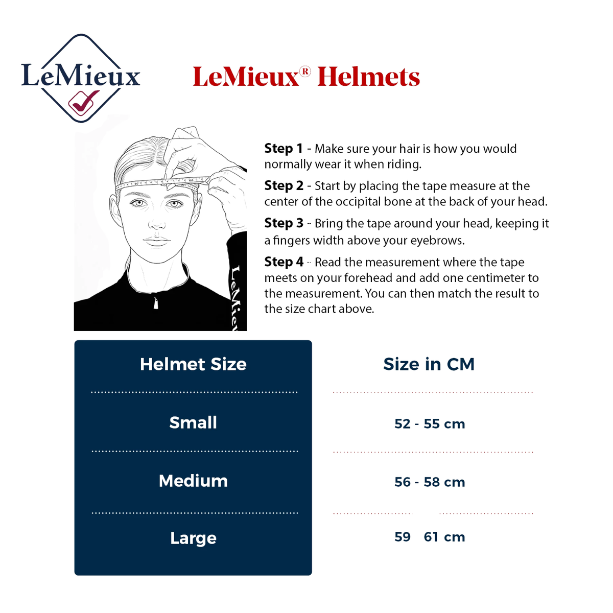 LeMieux Helmet Size Chart