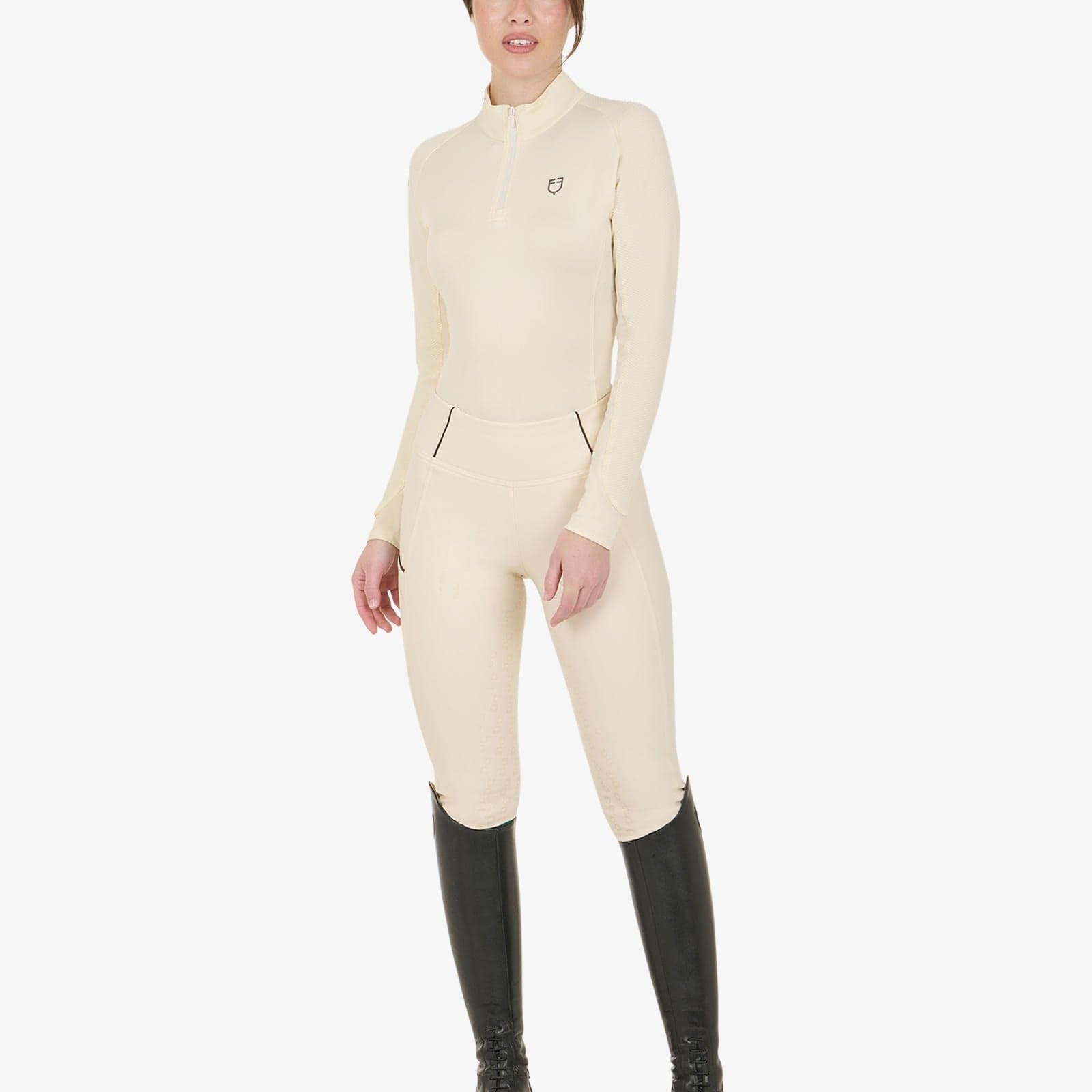 Equestro Women's Slim Fit Long Sleeve Base Layer antique white