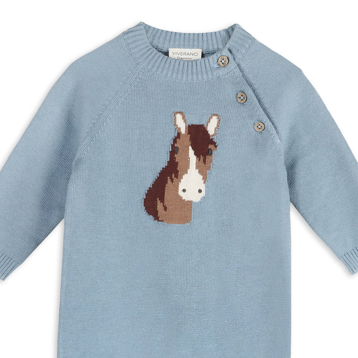 Horse Face Organic Cotton Jacquard Knit Baby Jumpsuit