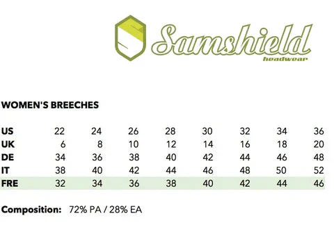 Samshield Ladies Breeches Size Chart