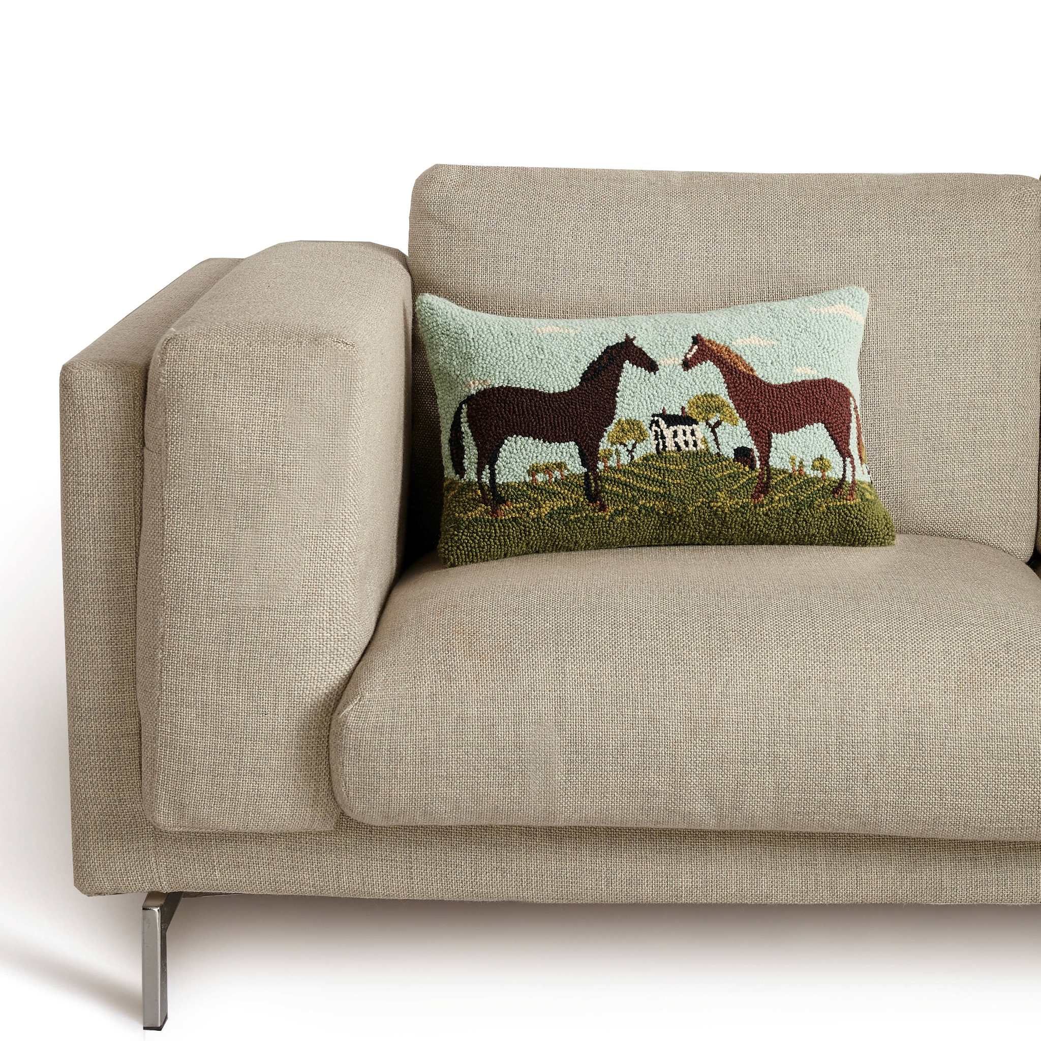 Warren Kimble Black And Brown Horses Hook Pillow