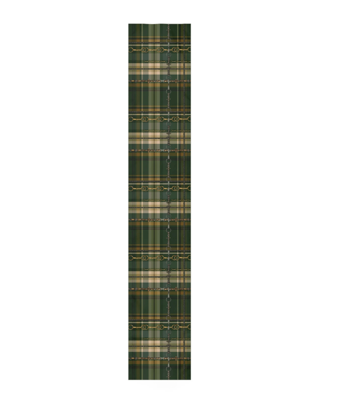Hunter Green Plaid Bit & Rein Motif Equestian Table Runner