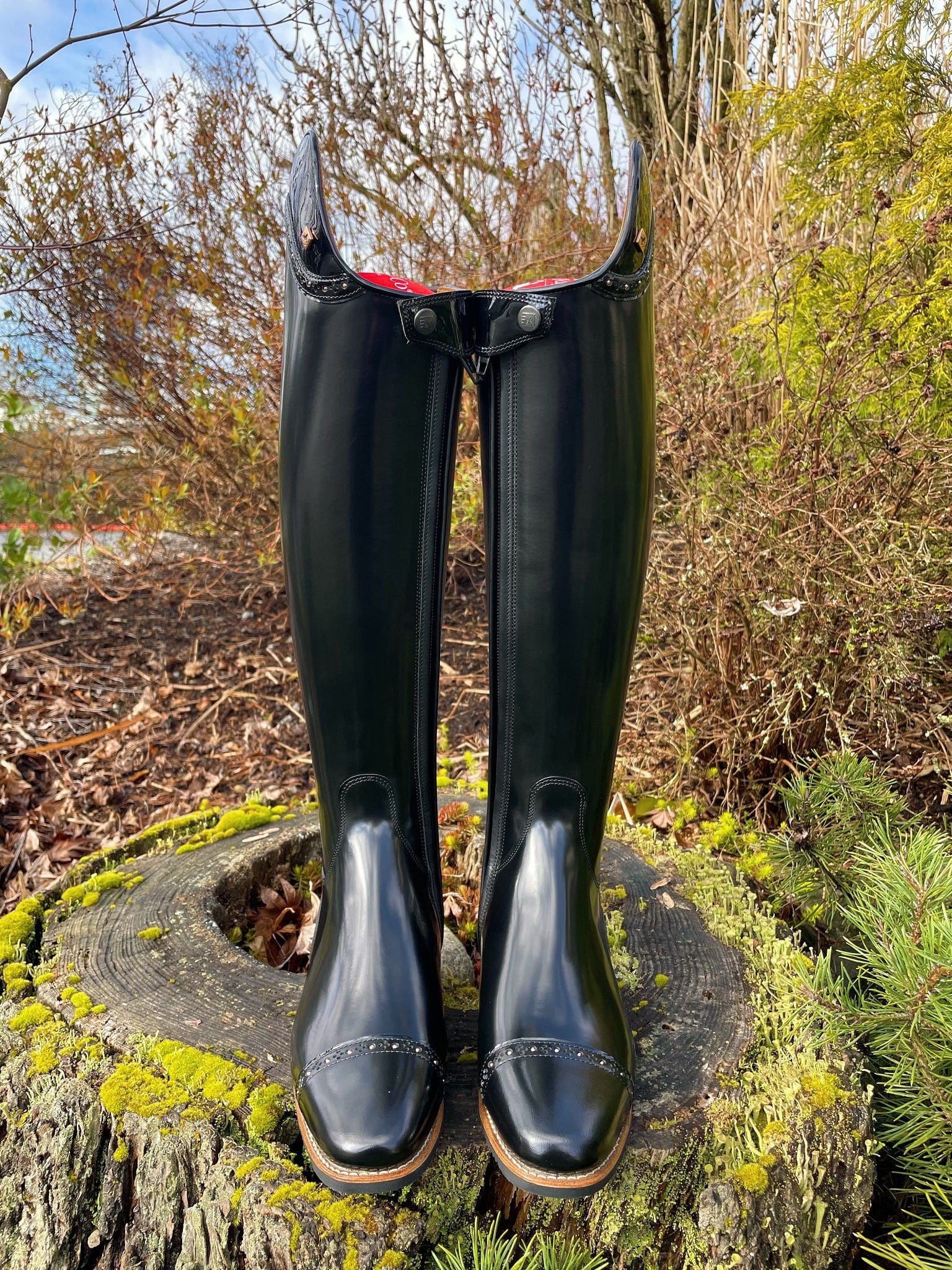 Custom DeNiro Bellini Dressage Boot - Brushed Black with Patent Uptop & Rose Gold