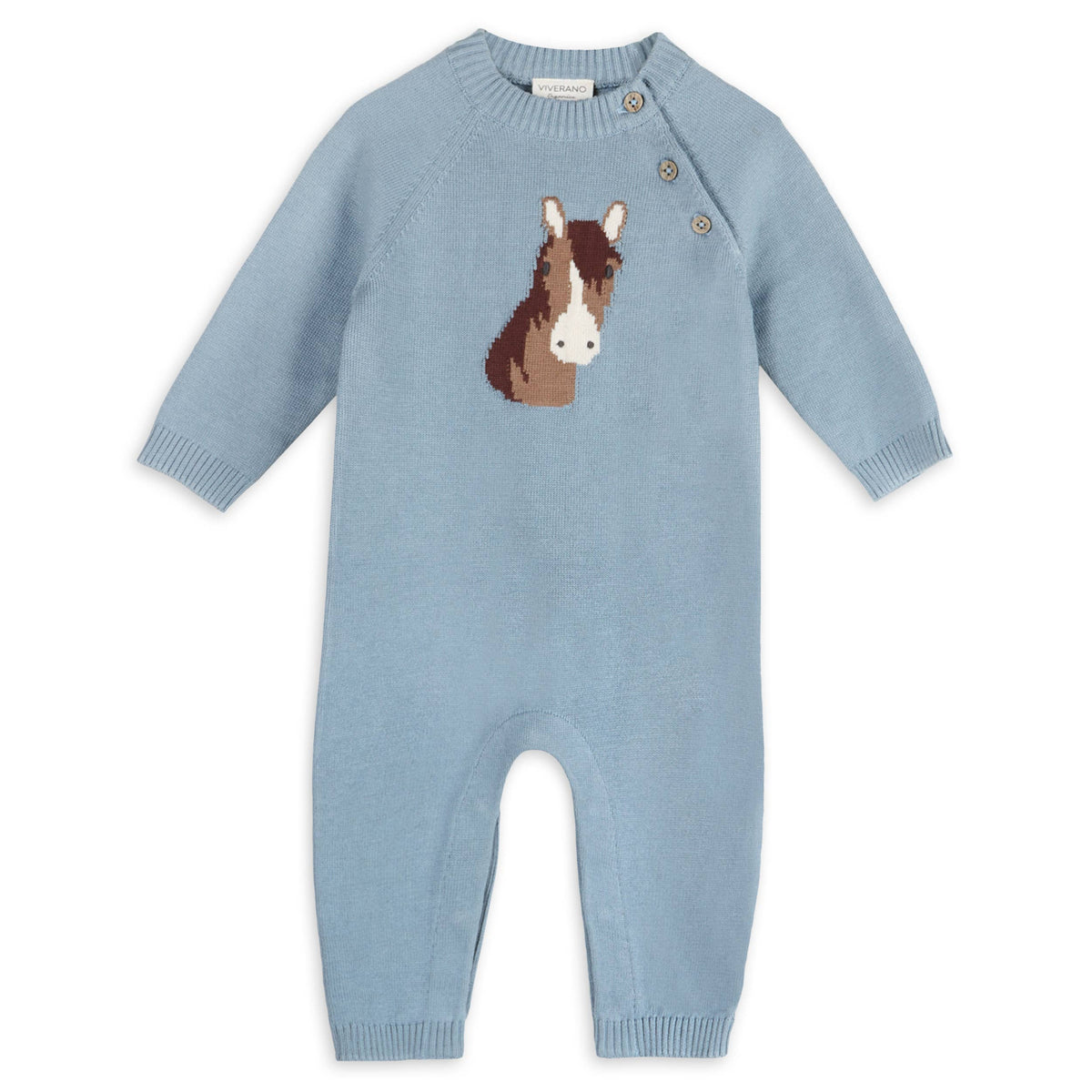 Horse Face Organic Cotton Jacquard Knit Baby Jumpsuit