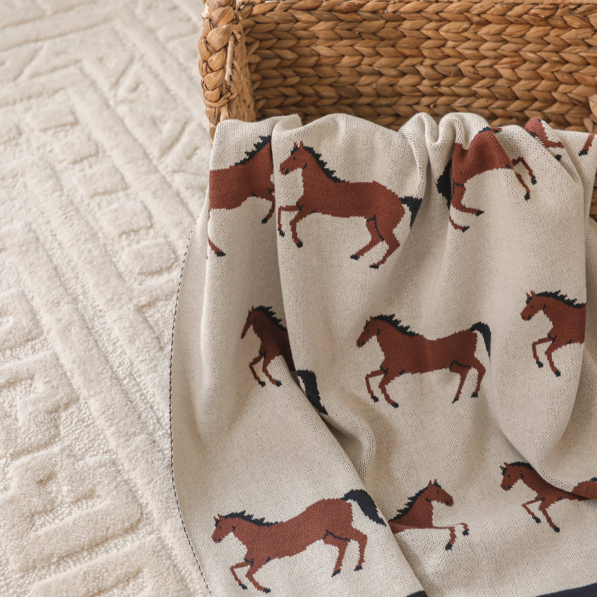 Viverano Organic Cotton Horse Motif Baby Blanket