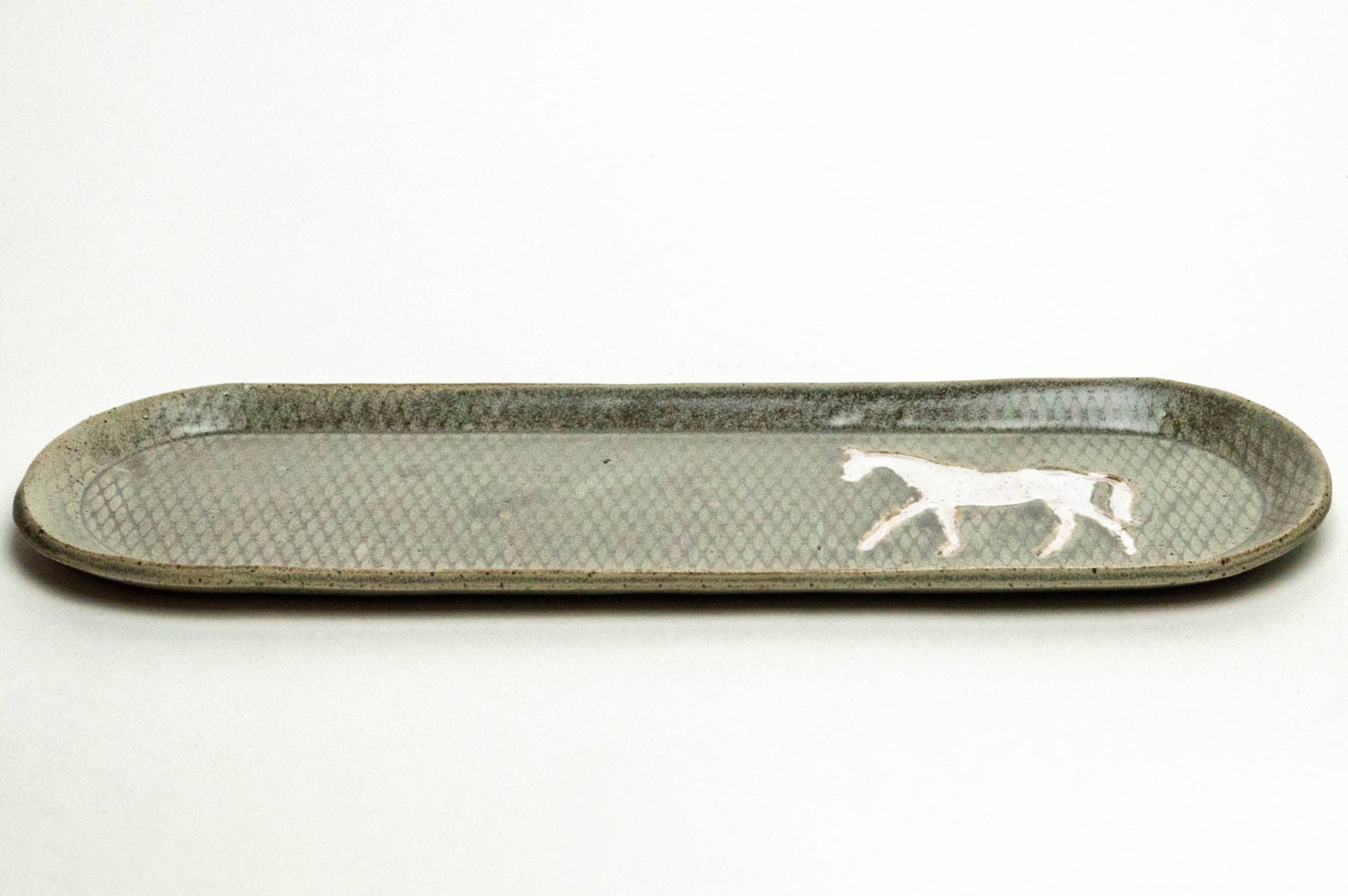 White Horse on Silver 12"x4" Ceramic Platter