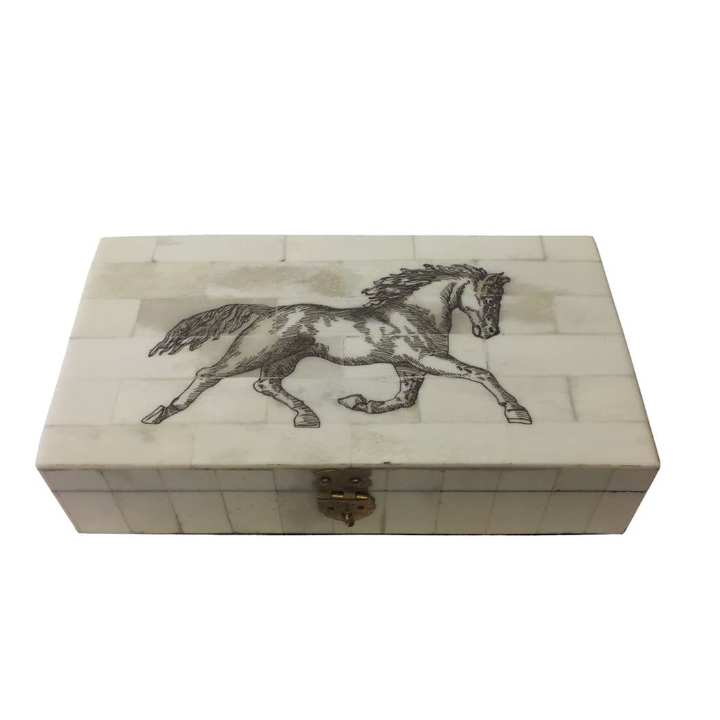 Equestrian Engraved Bone Box