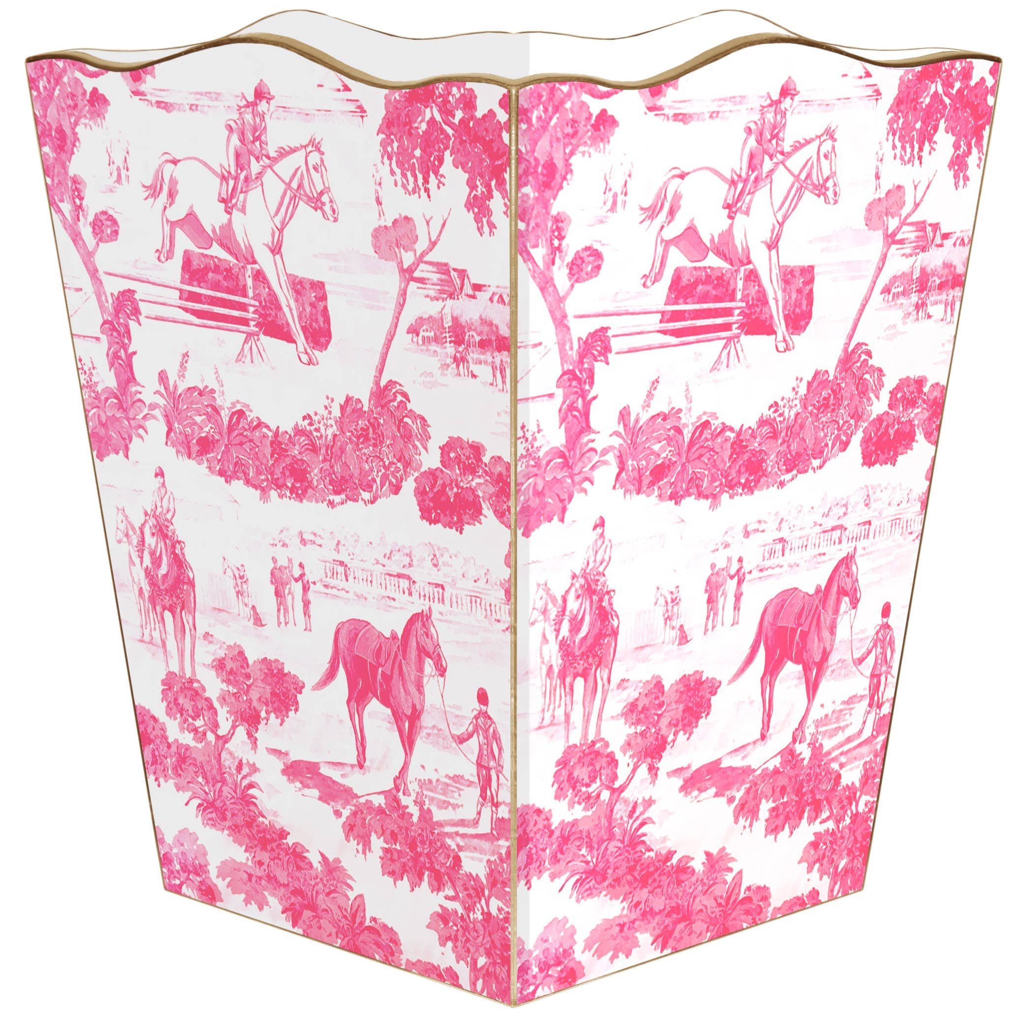 Pink Equestrian Toile Wastepaper Basket