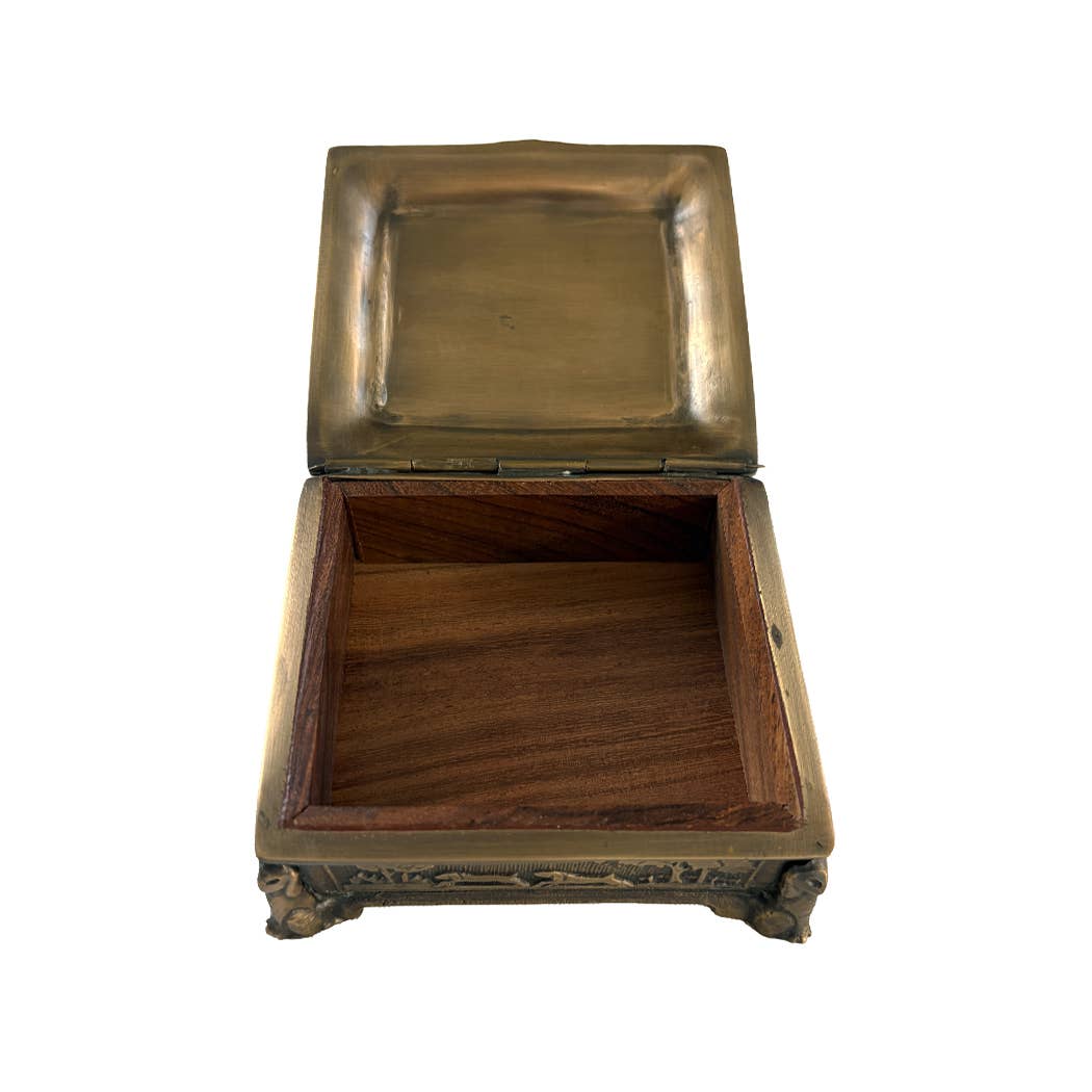 Antiqued Brass Equestrian Trinket Box