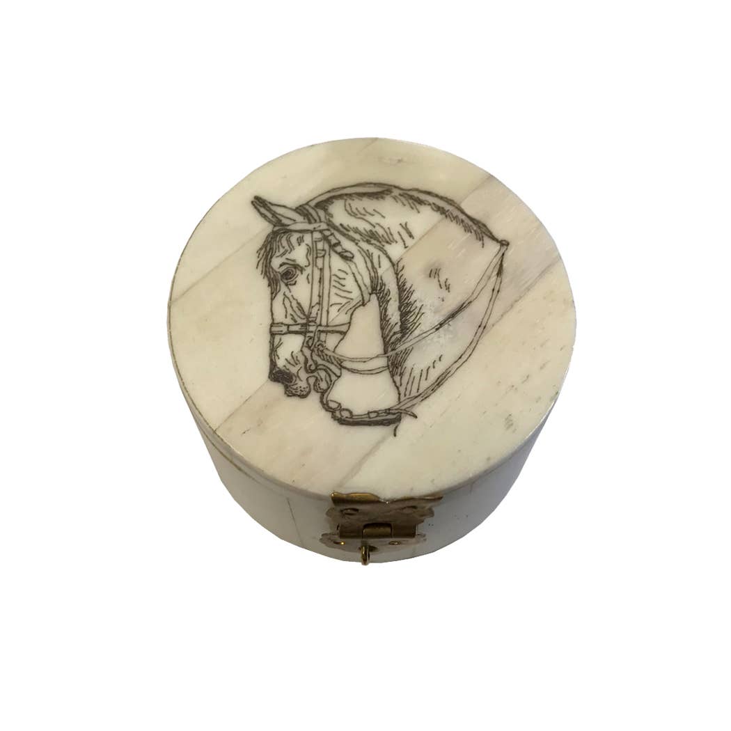 Horse Head Round Trinket Bone Box