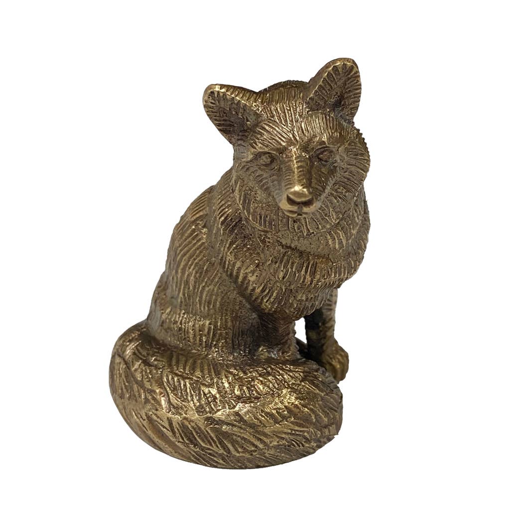 Antiqued Solid Brass Sitting Fox