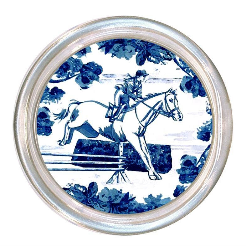 Equestrian Blue Toile Jumper Coaster