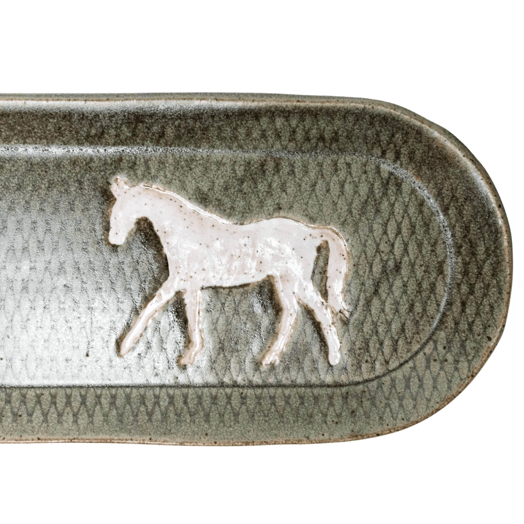 White Horse on Silver 12"x4" Ceramic Platter
