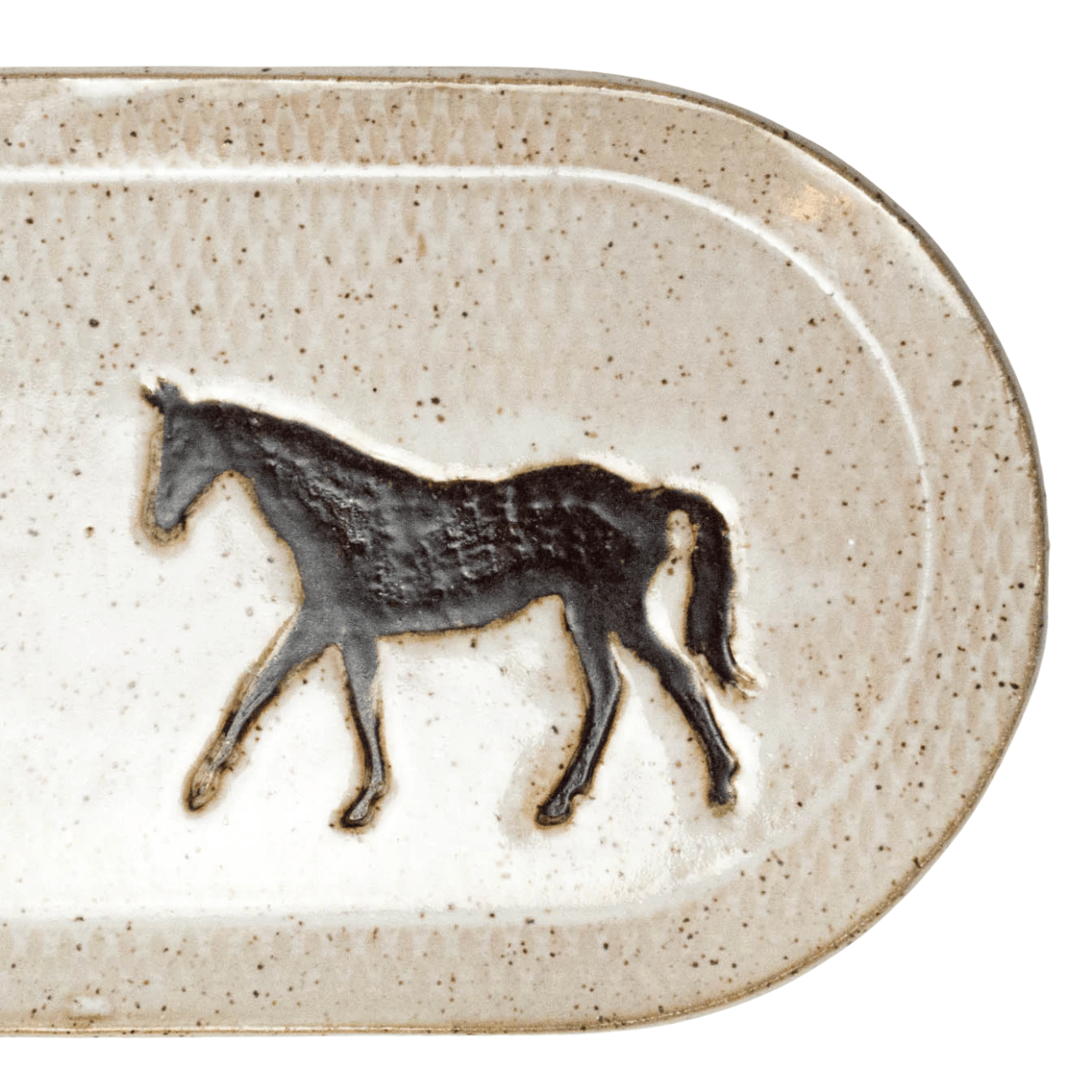 Brown Horse on White Stoneware 10"x5" Platter