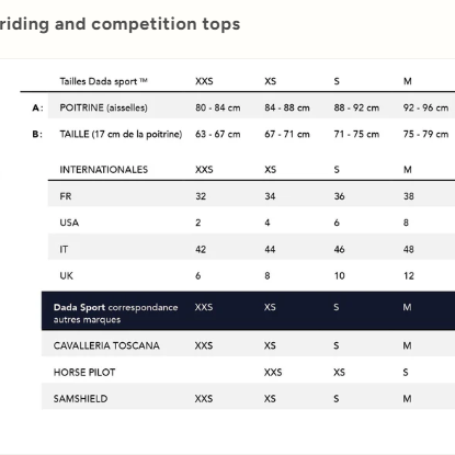 DADA Tops SIze Guide