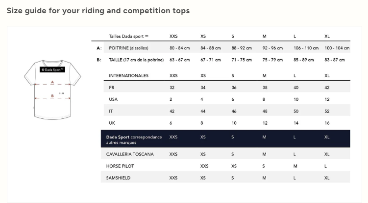 DADA Tops SIze Guide