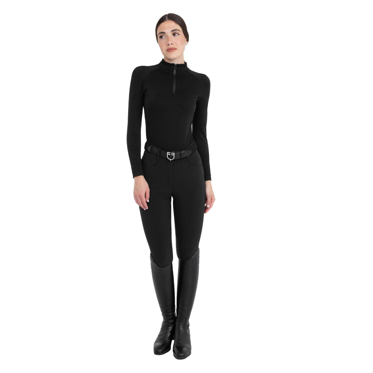 Equestro High-Waisted Hunter Knee Grip Breech - Black