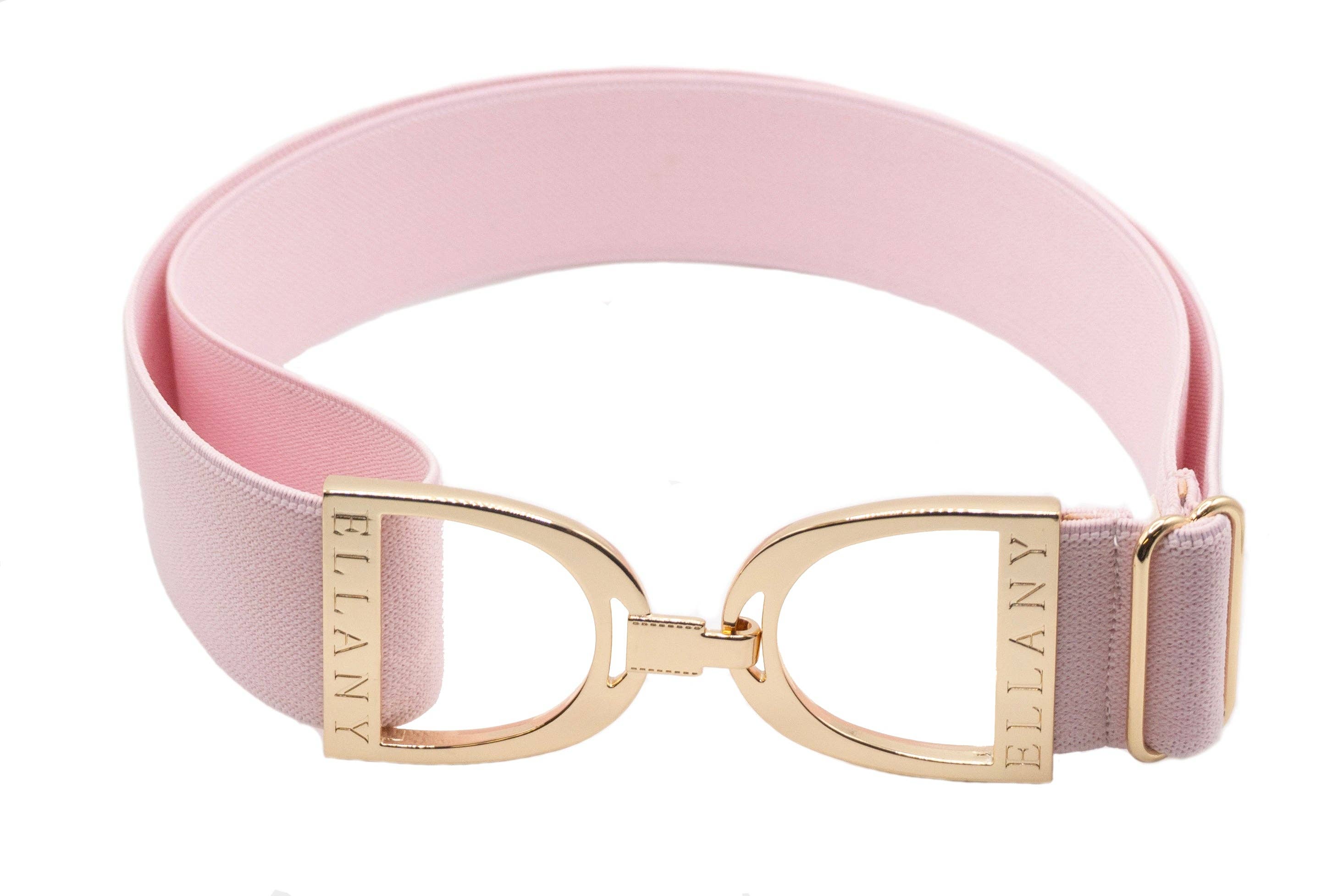 Pink belt with gold buckle on a white background