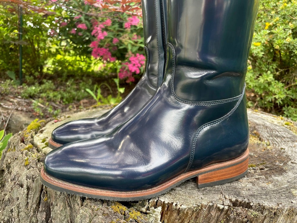 Custom DeNiro Raffaello Dressage Boot - Brushed Blue with Greta Uptop & Rose Gold with Swarovski
