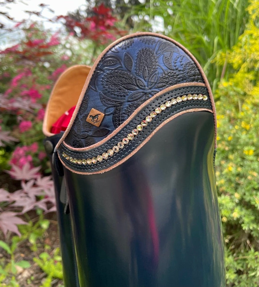Custom DeNiro Raffaello Dressage Boot - Brushed Blue with Greta Uptop & Rose Gold with Swarovski