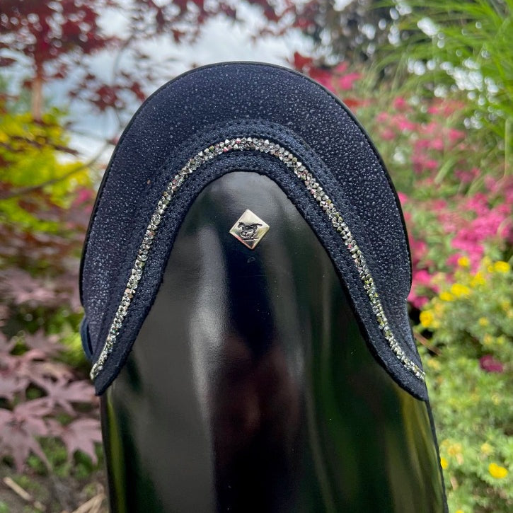 Custom DeNiro Raffaello Dressage Boot - Brushed Black with Blue Stardust Piccolo & Swarovski Fineline