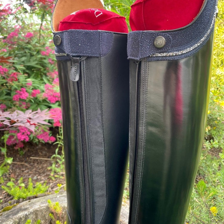 Custom DeNiro Raffaello Dressage Boot - Brushed Black with Blue Stardust Piccolo & Swarovski Fineline