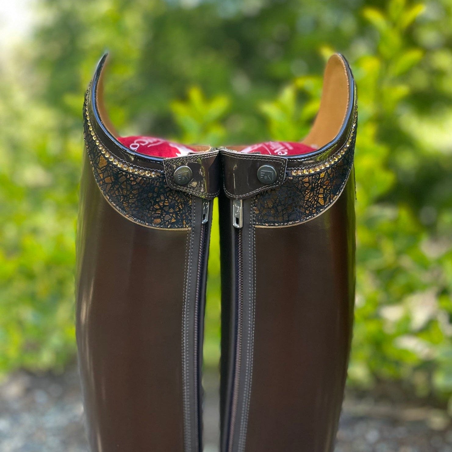 DeNiro Raffaello Dressage Boot - Brushed Fondente Brown with Rondine Dedalo & Swarovski
