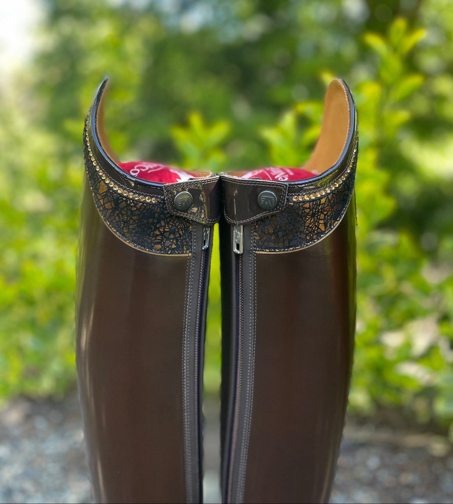 DeNiro Raffaello Dressage Boot - Brushed Fondente Brown with Rondine Dedalo & Swarovski