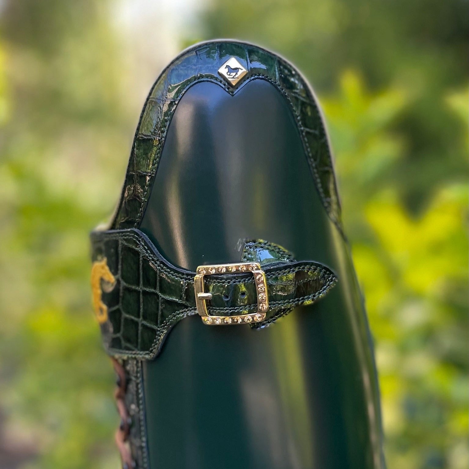 DeNiro Tintoretto Dressage Boot - Brushed Green with Rondine Lucidi Venato Bosco & Polo Strap