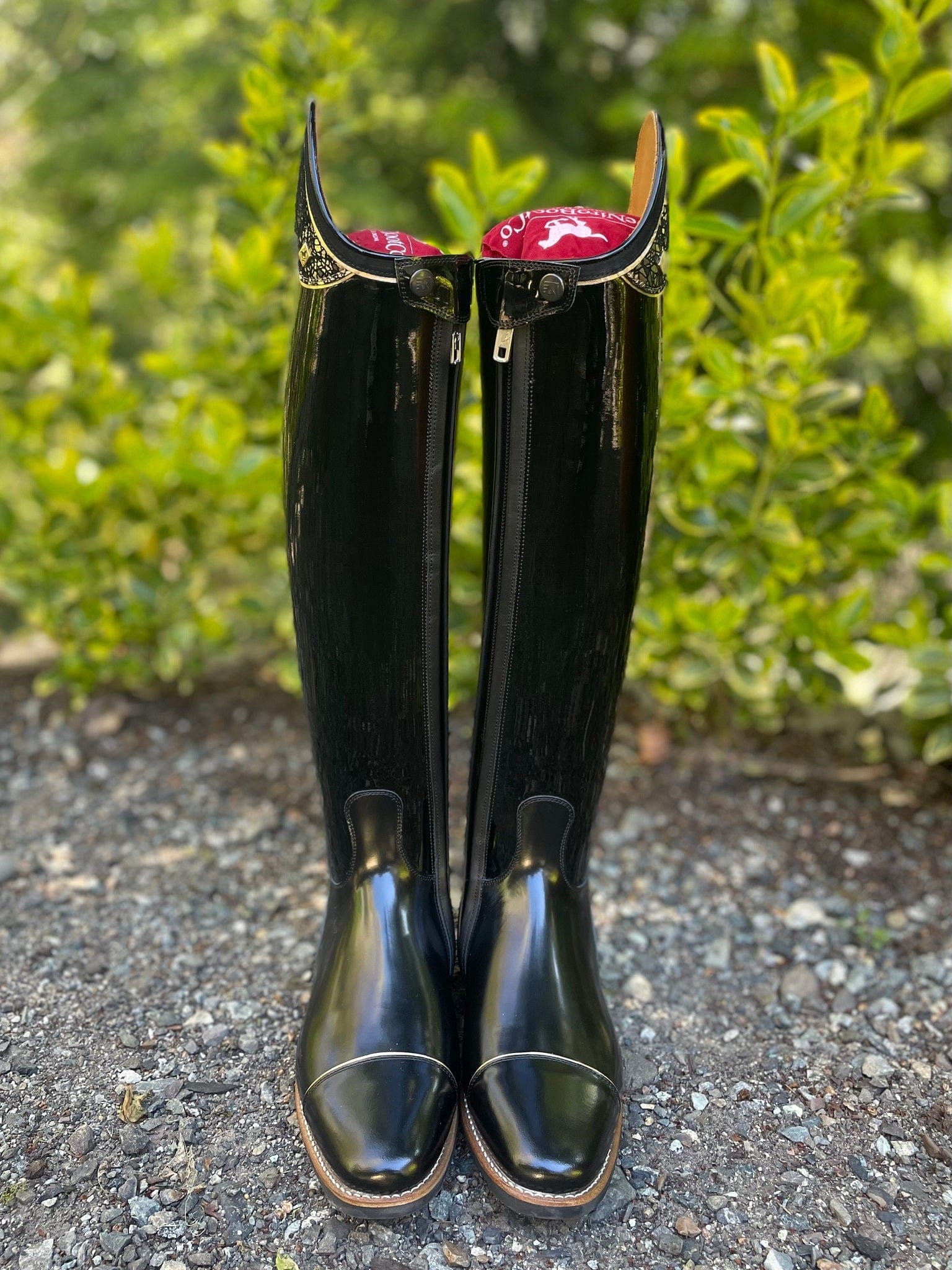 DeNiro Raffaello Dressage Boot - Black Patent with Dedalo Oro Uptop