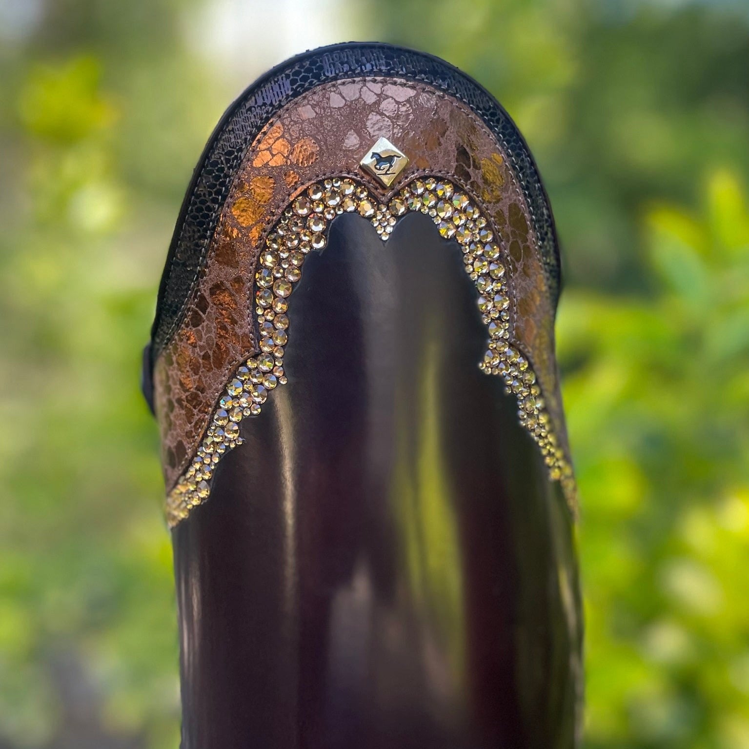 DeNiro Bellini Dressage Boot - Brushed Brown with Codone Ice Bronzo & Swarovski Collier