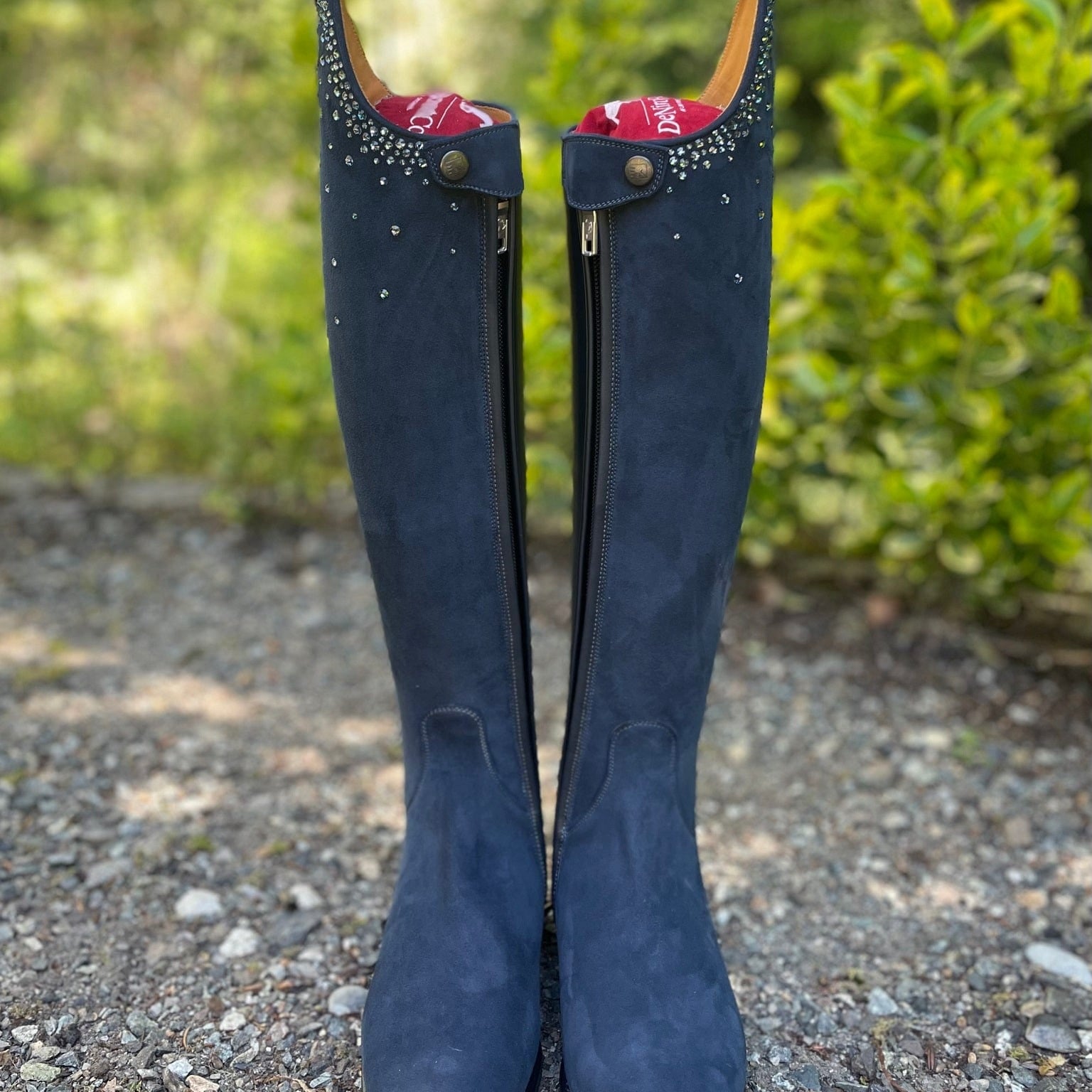 DeNiro Bellini Dressage Boot - Camoscio Suede Blue with Swarovski