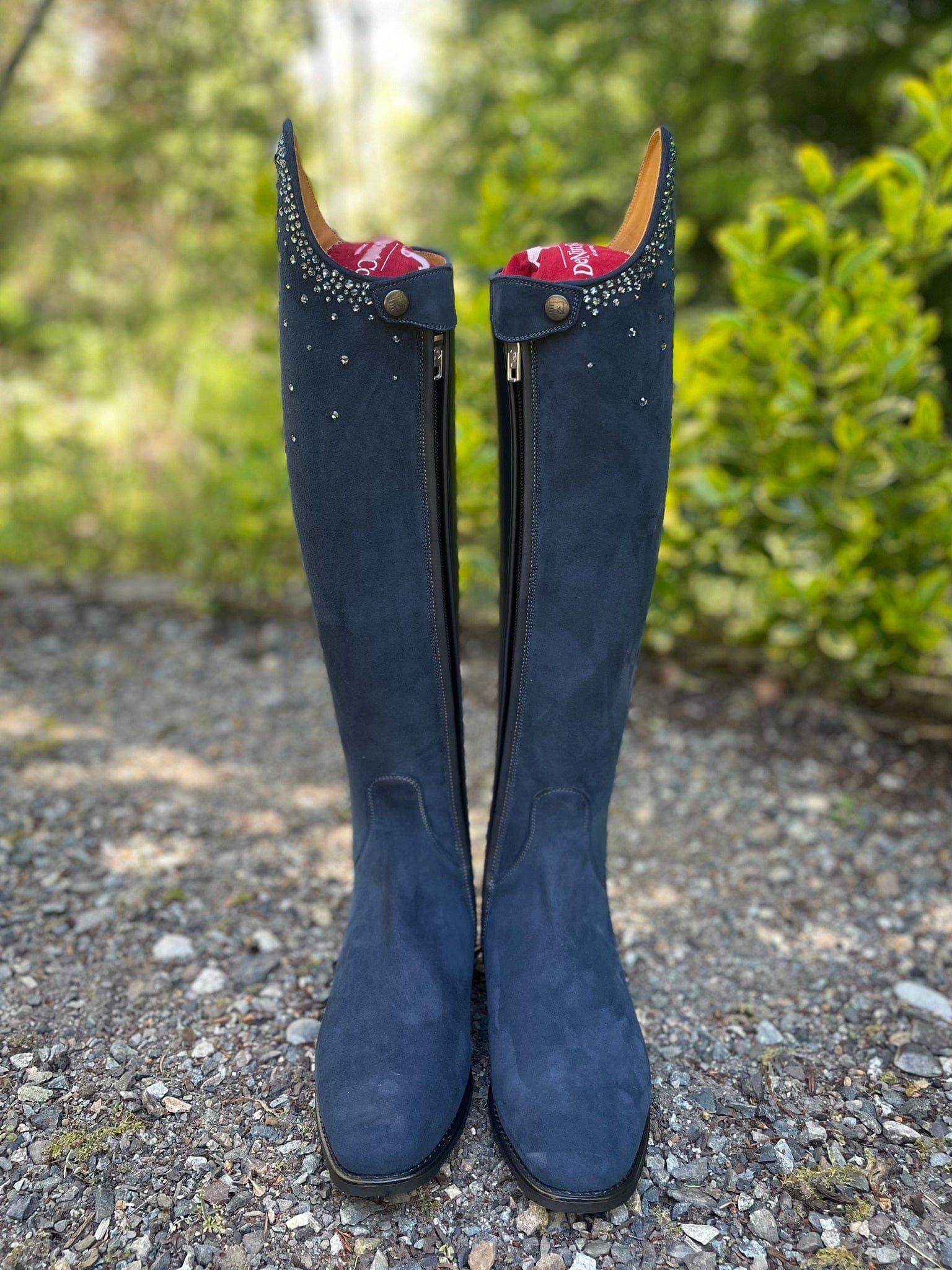 DeNiro Bellini Dressage Boot - Camoscio Suede Blue with Swarovski