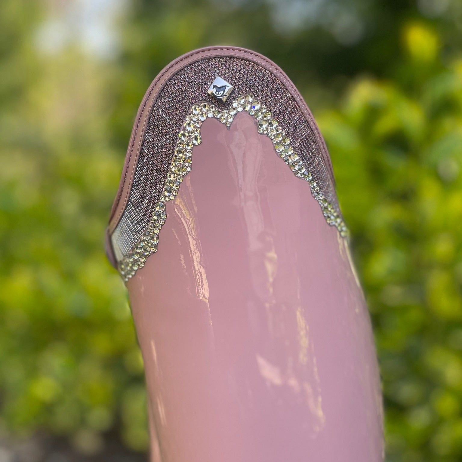 DeNiro Bellini Dressage Boot - Patent Glicine with Rondine Iride Pink & Swarovski Collier