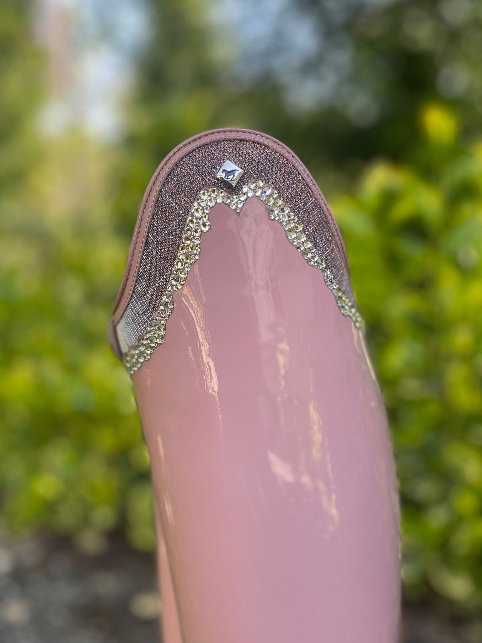 DeNiro Bellini Dressage Boot - Patent Glicine with Rondine Iride Pink & Swarovski Collier