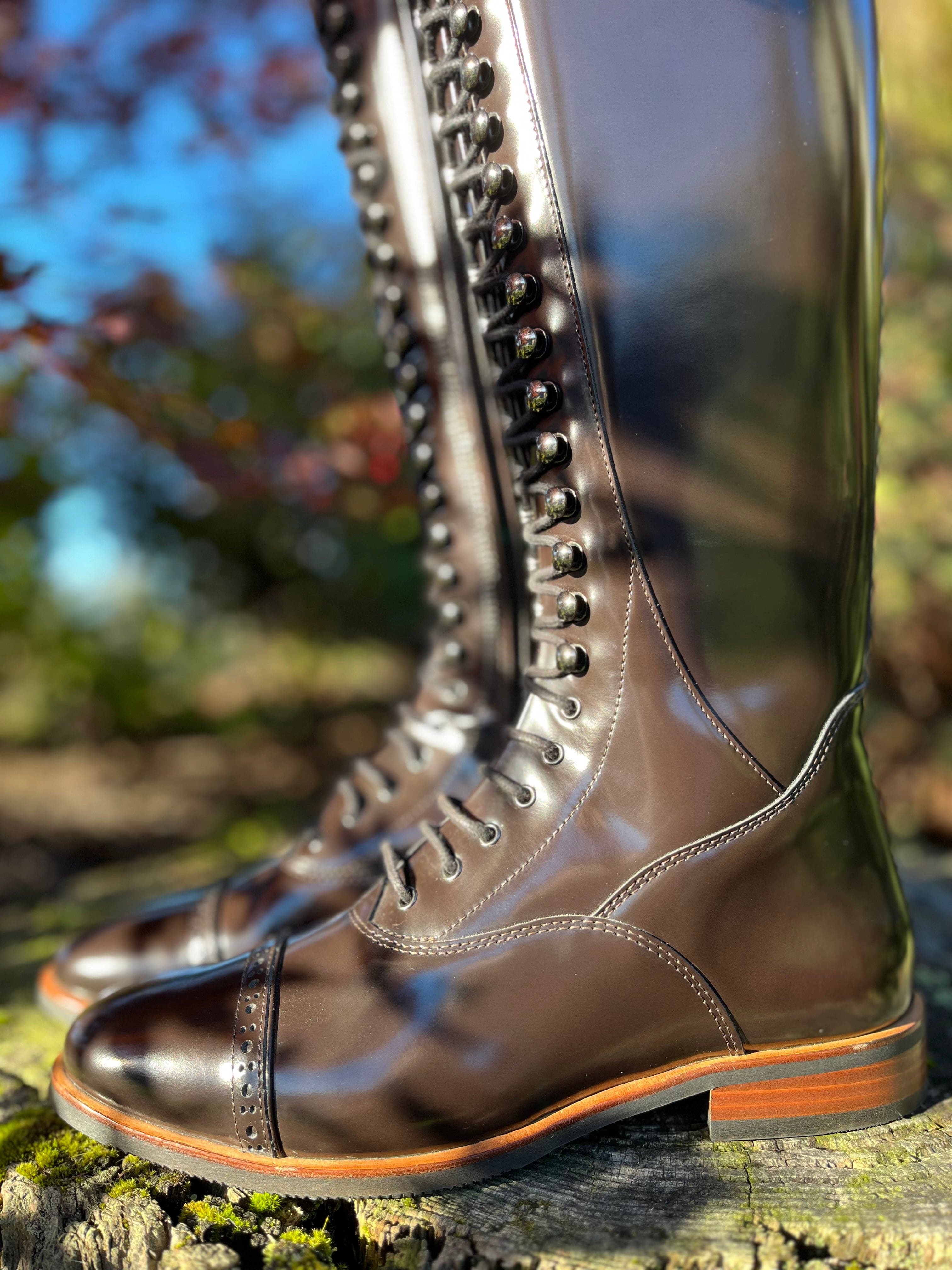 Custom Kingsley Orlando 02 Lace Up Dressage Boot - Polished Uragano Dark Brown - 40 MC/M