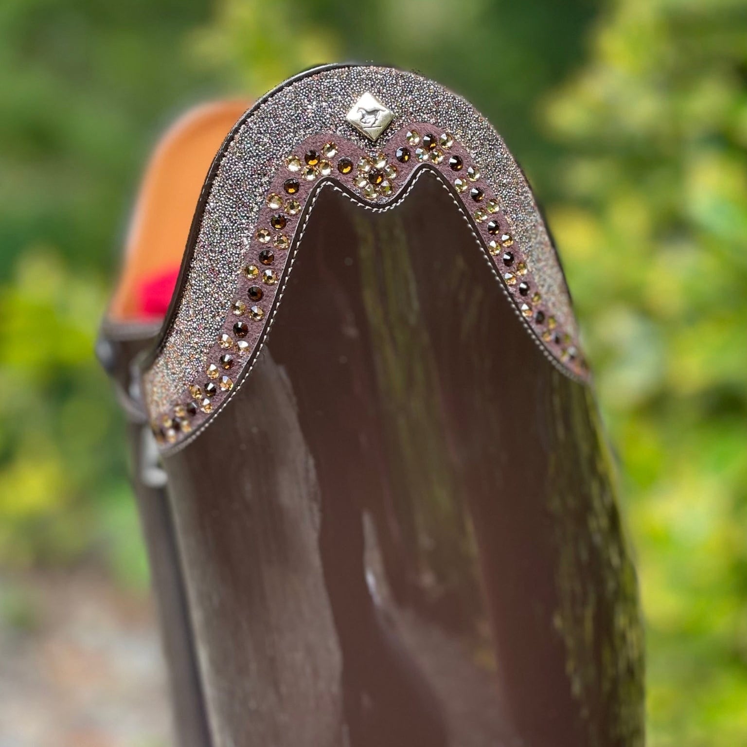 DeNiro Bellini Dressage Boot - Patent Moka with Swarovski Fabric Rondine