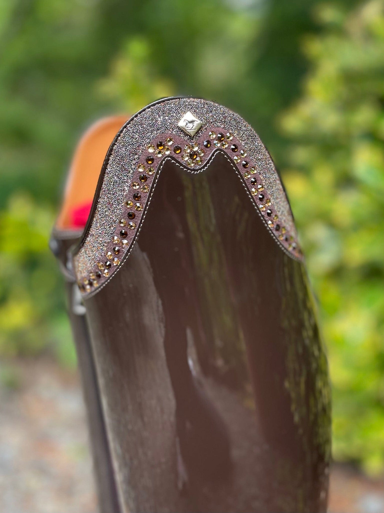 DeNiro Bellini Dressage Boot - Patent Moka with Swarovski Fabric Rondine