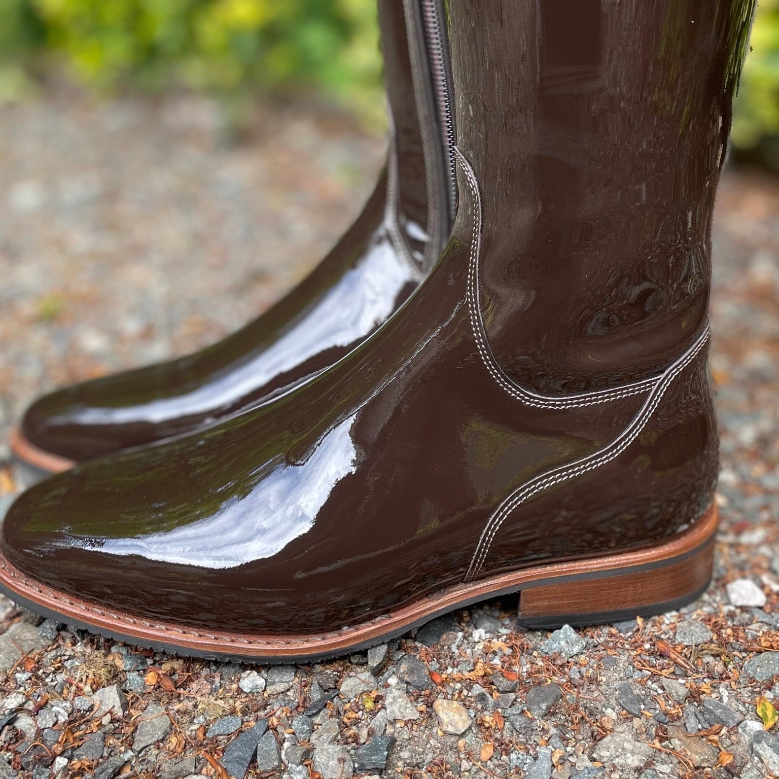 DeNiro Bellini Dressage Boot - Patent Moka with Swarovski Fabric Rondine