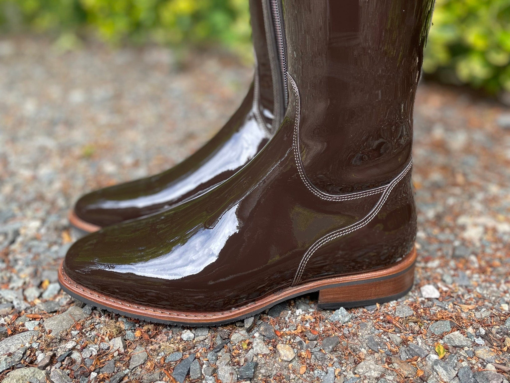 DeNiro Bellini Dressage Boot - Patent Moka with Swarovski Fabric Rondine