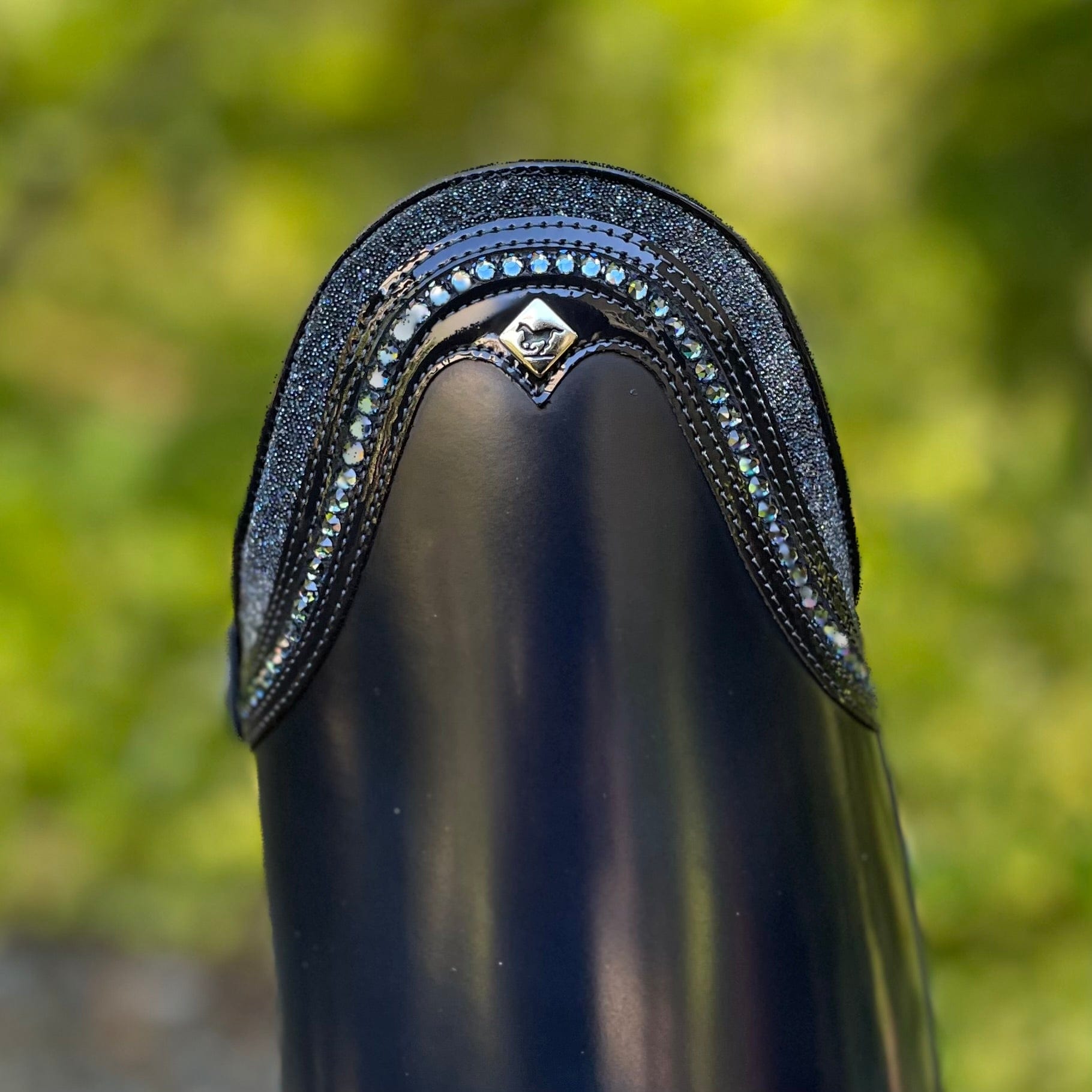 DeNiro Bellini Dressage Boot - Brushed Blue with Rondine Swarovski Fabric & Denim Blue Swarovski