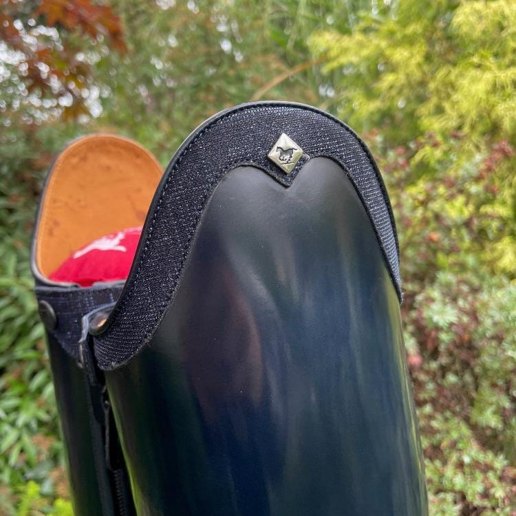 Custom DeNiro Bellini Dressage Boot - Brushed Blue with Iride Oceano Rondine Top DETAILS