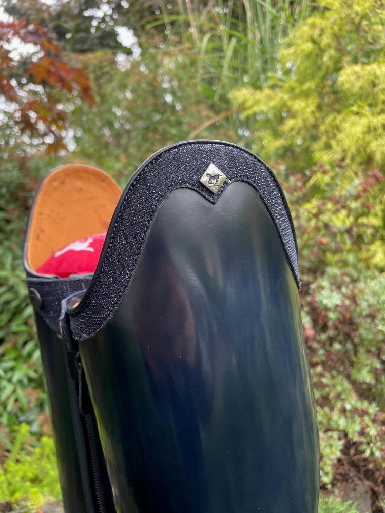 Custom DeNiro Bellini Dressage Boot - Brushed Blue with Iride Oceano Rondine Top DETAILS