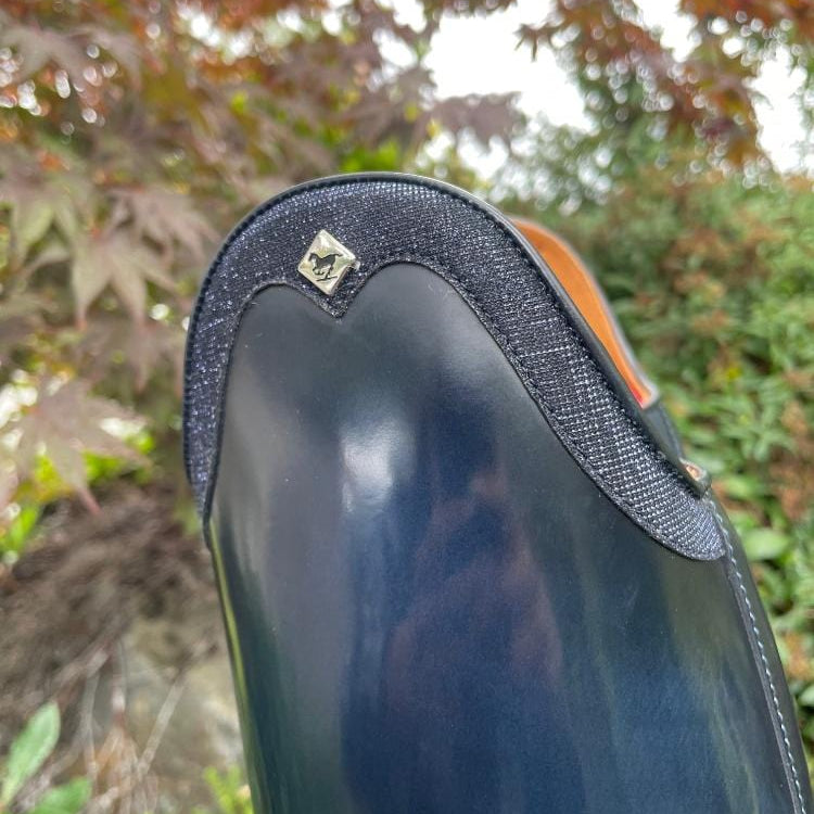 Custom DeNiro Bellini Dressage Boot - Brushed Blue with Iride Oceano Rondine Top DETAILS