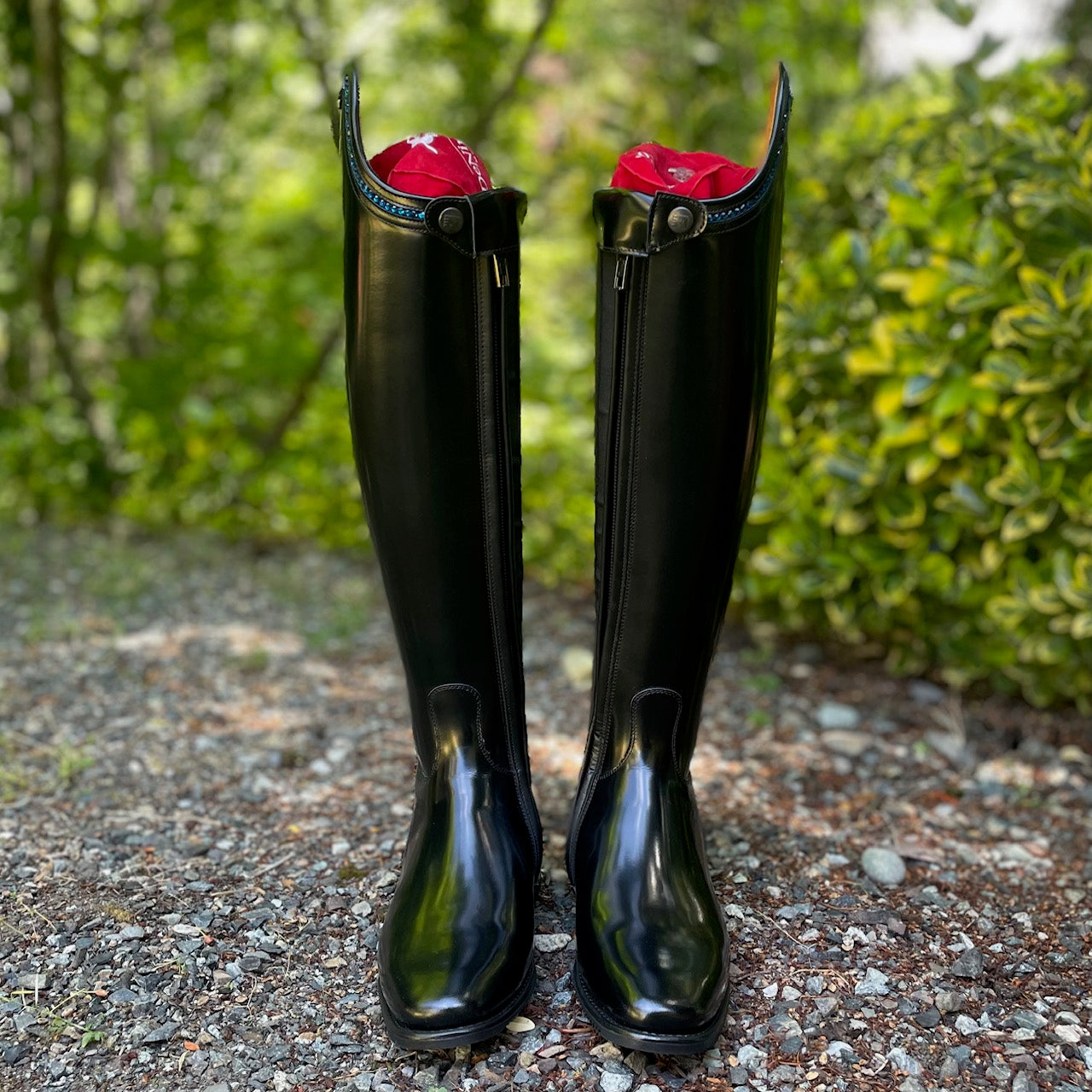 DeNiro Raffaello Dressage Boot - Brushed Black with GGS79 Capri Blue Swarovski Rondine