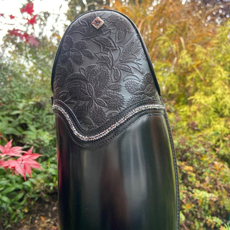 Custom DeNiro Raffello Dressage Boot - Brushed Black with Erika Greta Grey and Swarovski Fineline