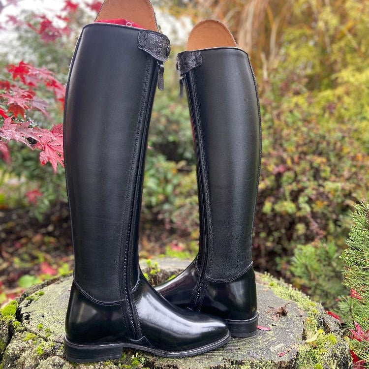 Custom DeNiro Raffello Dressage Boot - Brushed Black with Erika Greta Grey and Swarovski Fineline
