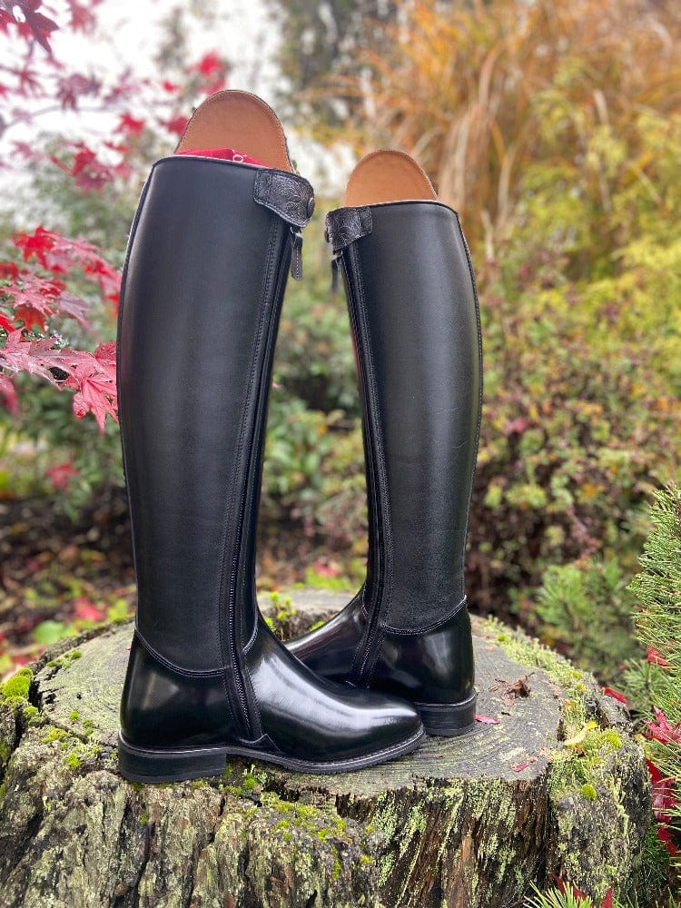 Custom DeNiro Raffello Dressage Boot - Brushed Black with Erika Greta Grey and Swarovski Fineline